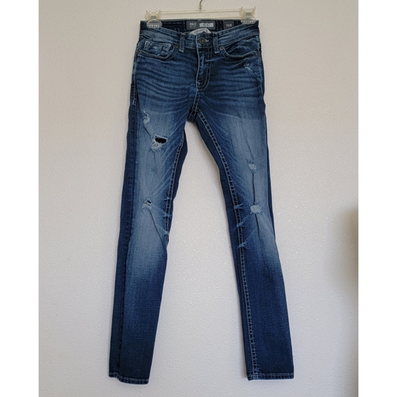 BKE Denim - BKE Medium Wash Mid Rise Alec Straight Leg Distressed Jeans Size 26